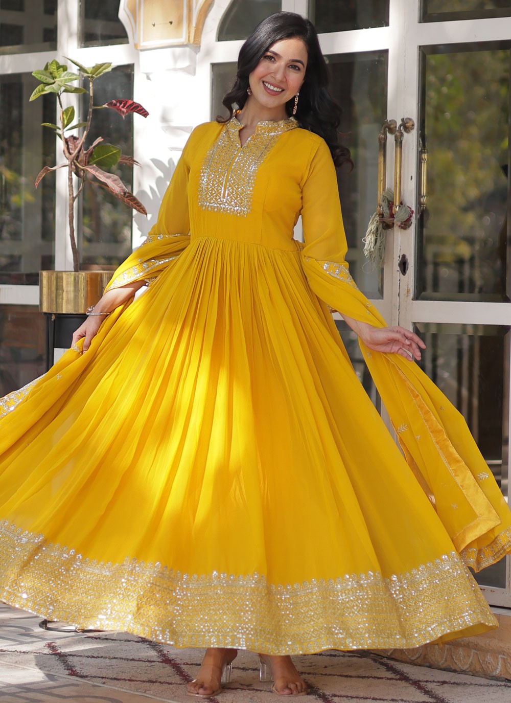 Embroidered Faux Georgette Gown - G1803