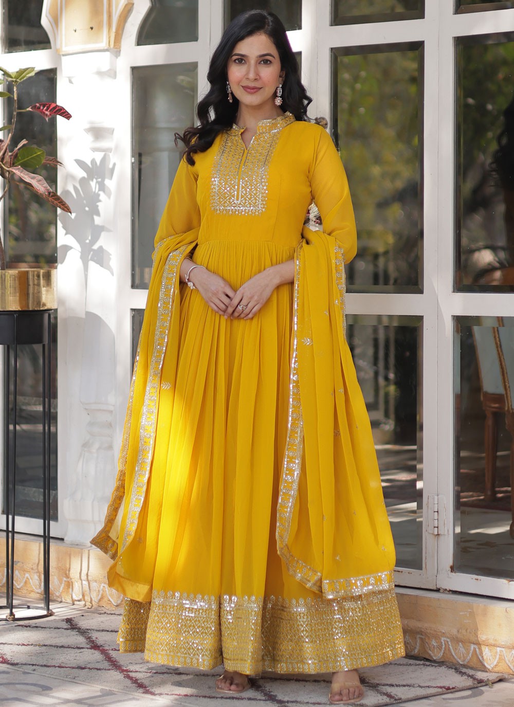 Embroidered Faux Georgette Gown - G1803