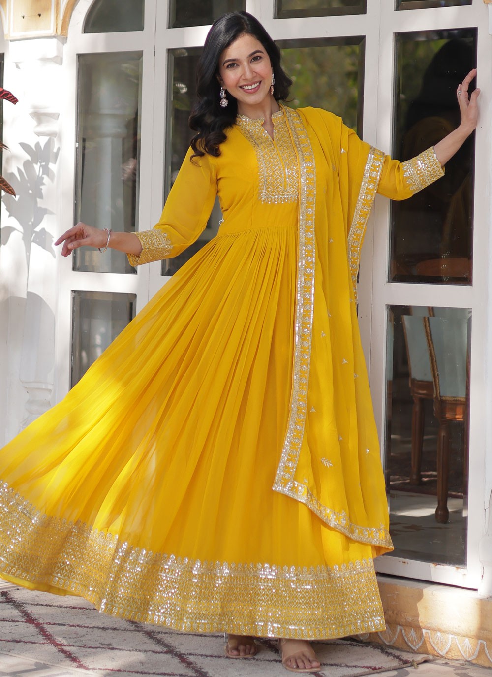 Embroidered Faux Georgette Gown - G1803