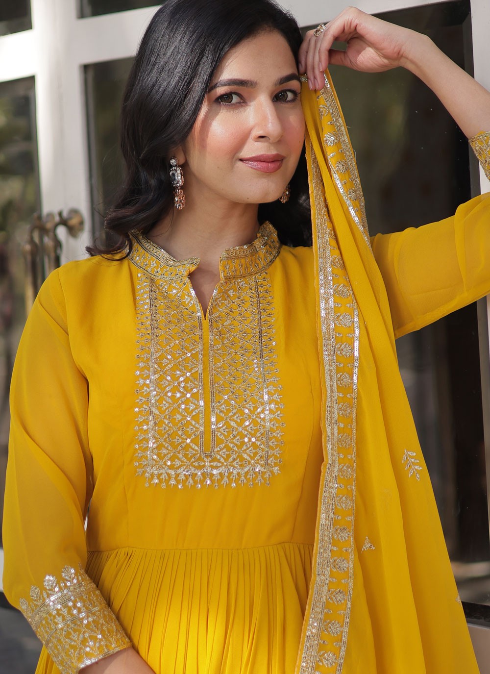 Embroidered Faux Georgette Gown - G1803