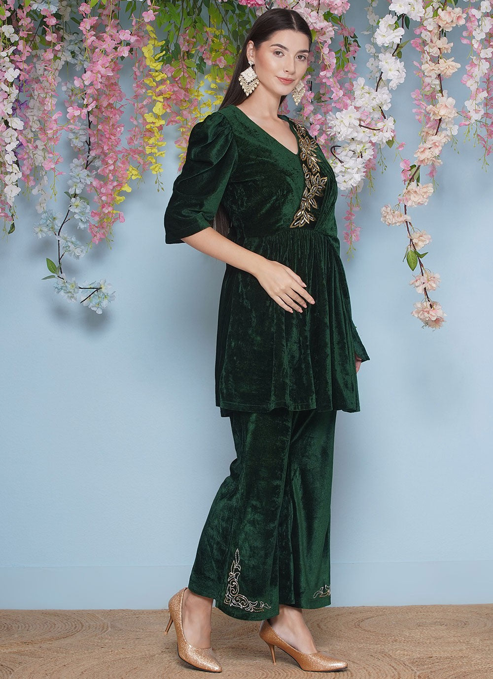 Embroidered Velvet Gown - G1850