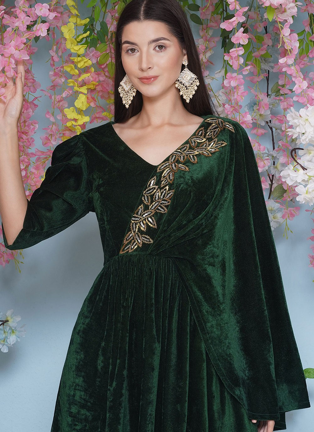 Embroidered Velvet Gown - G1850