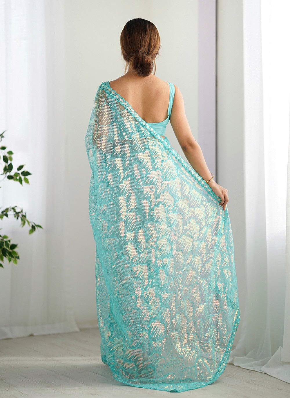 Embroidered, Sequins Net Saree - S11703