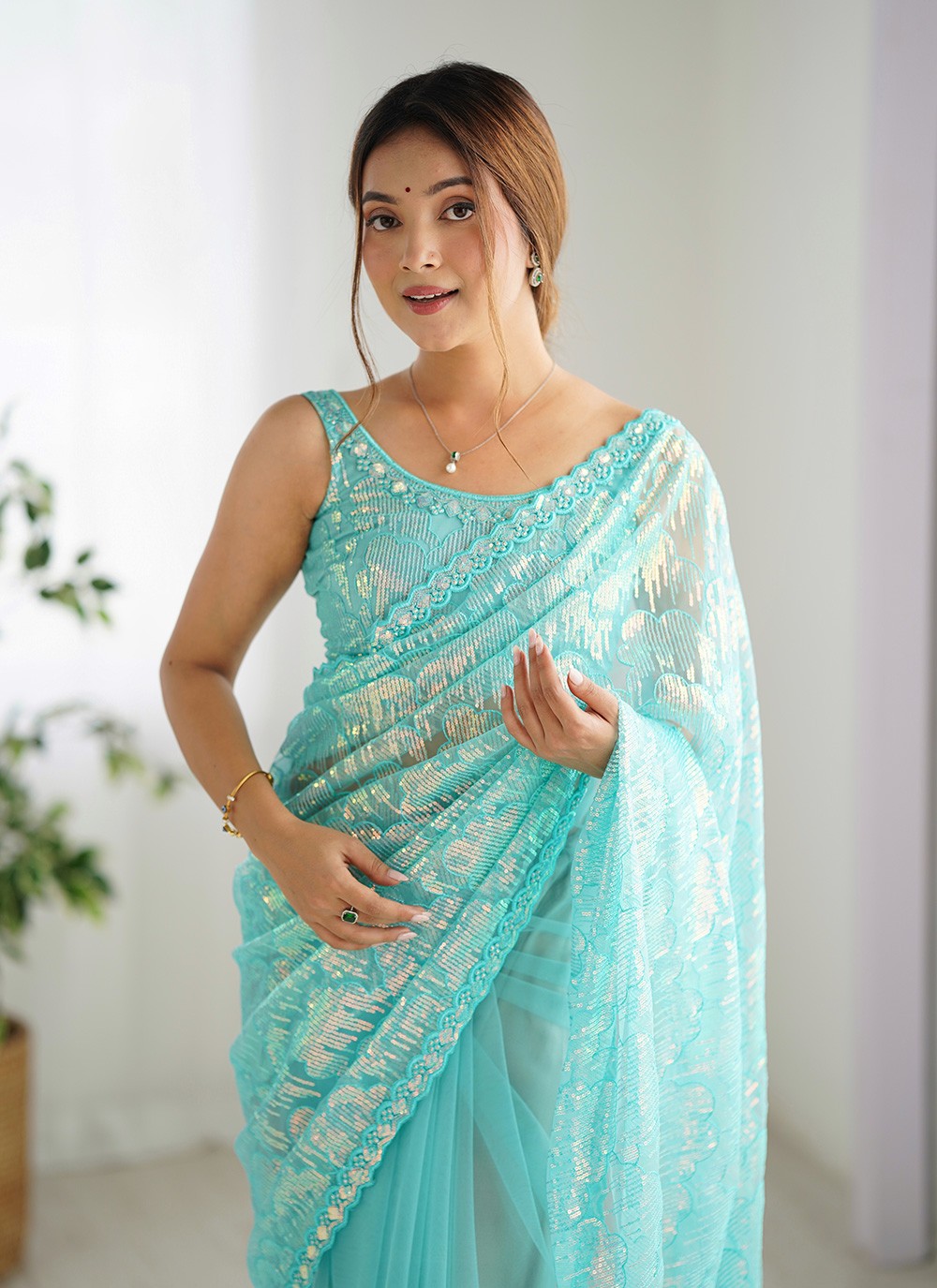 Embroidered, Sequins Net Saree - S11703