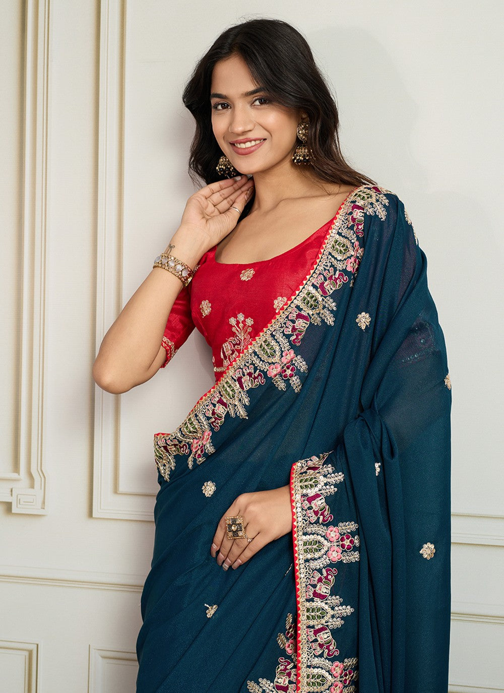 Blue Georgette Classic Saree Embroidered S19112