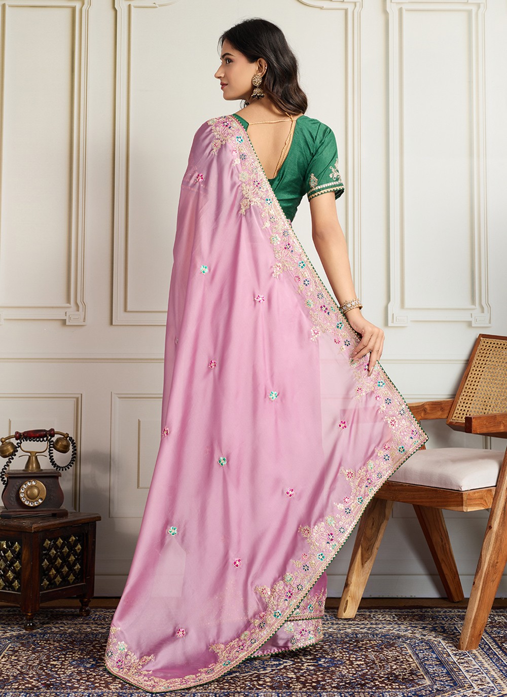 Pink Georgette Classic Saree Embroidered S19115