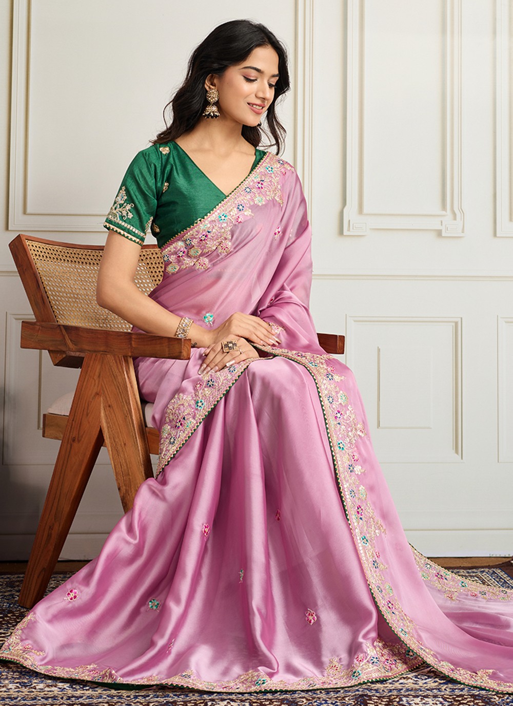 Pink Georgette Classic Saree Embroidered S19115