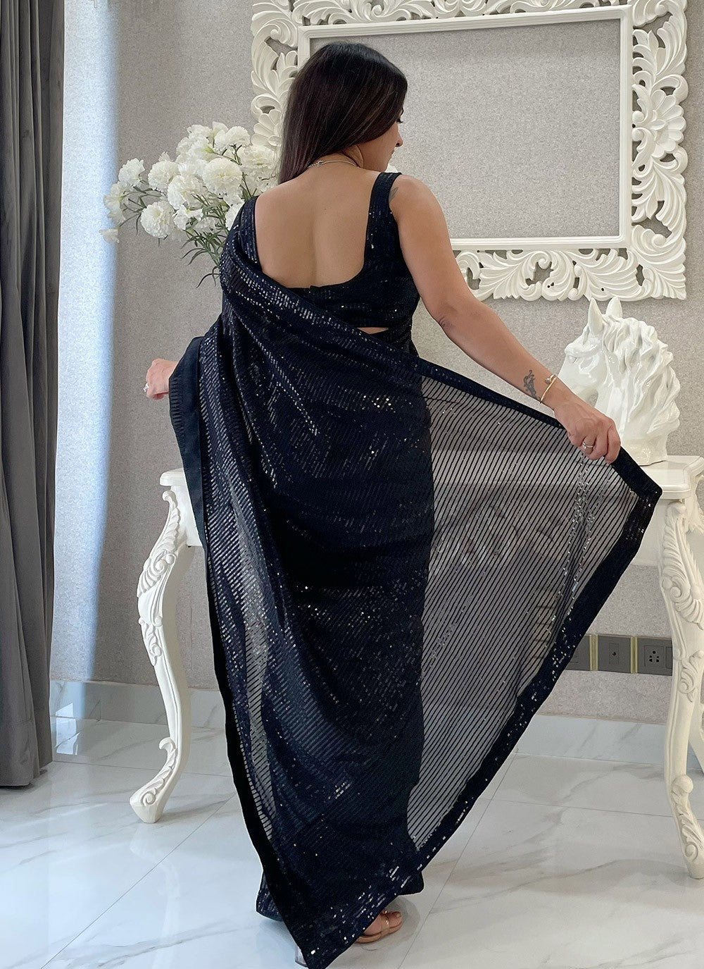 Traditional Embroidered Georgette Saree - S8214