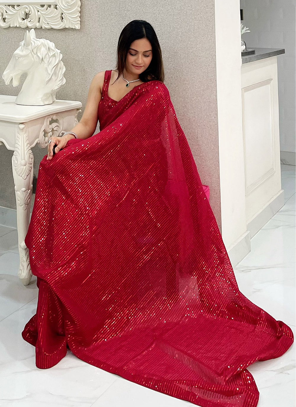 Traditional Embroidered Georgette Saree - S8214