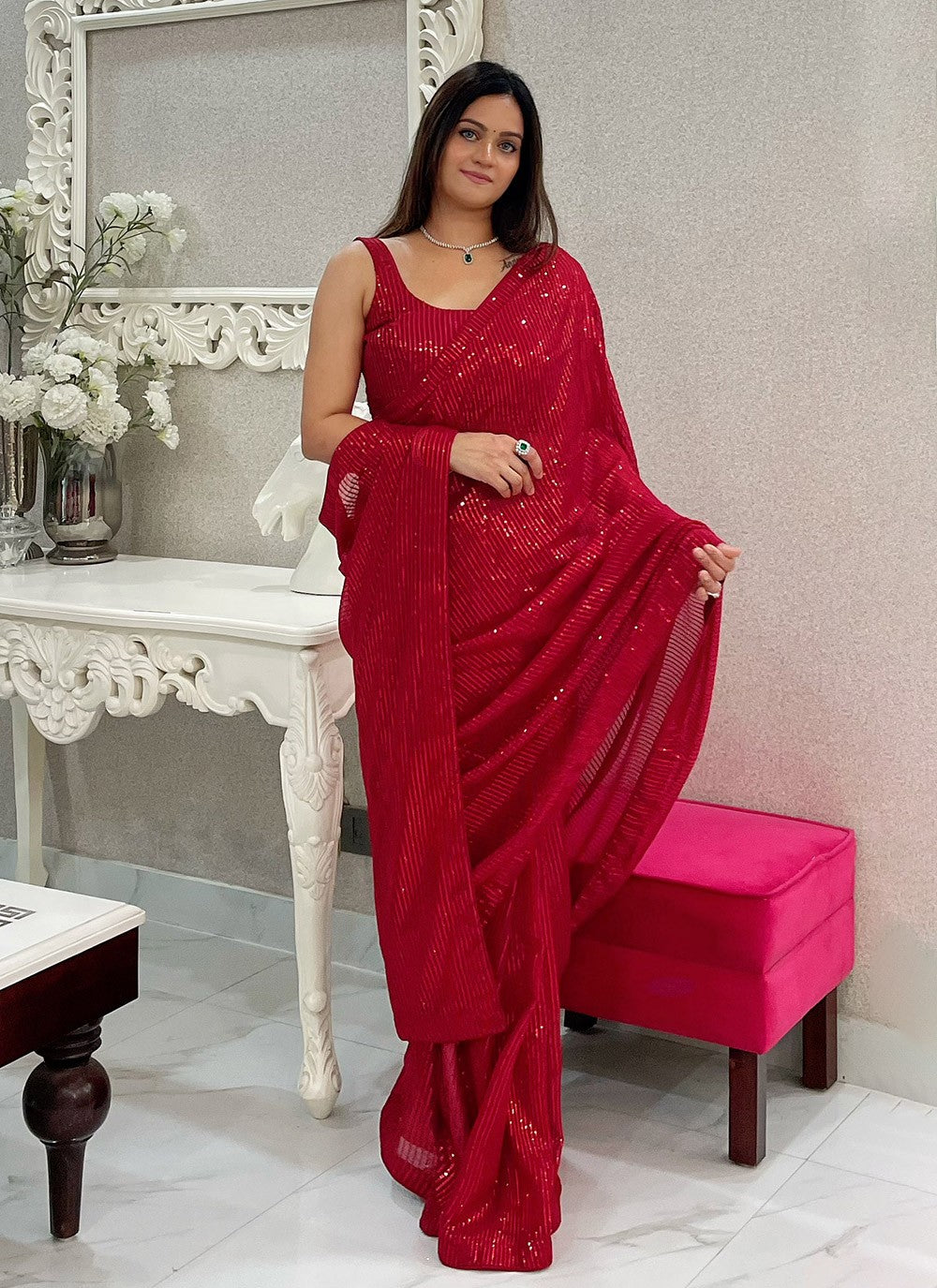 Traditional Embroidered Georgette Saree - S8214