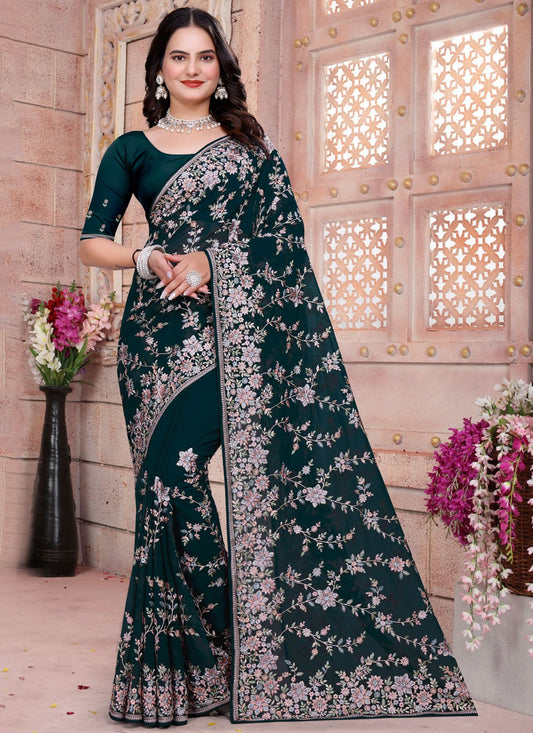 Embroidered Georgette Morpeach Saree S14836