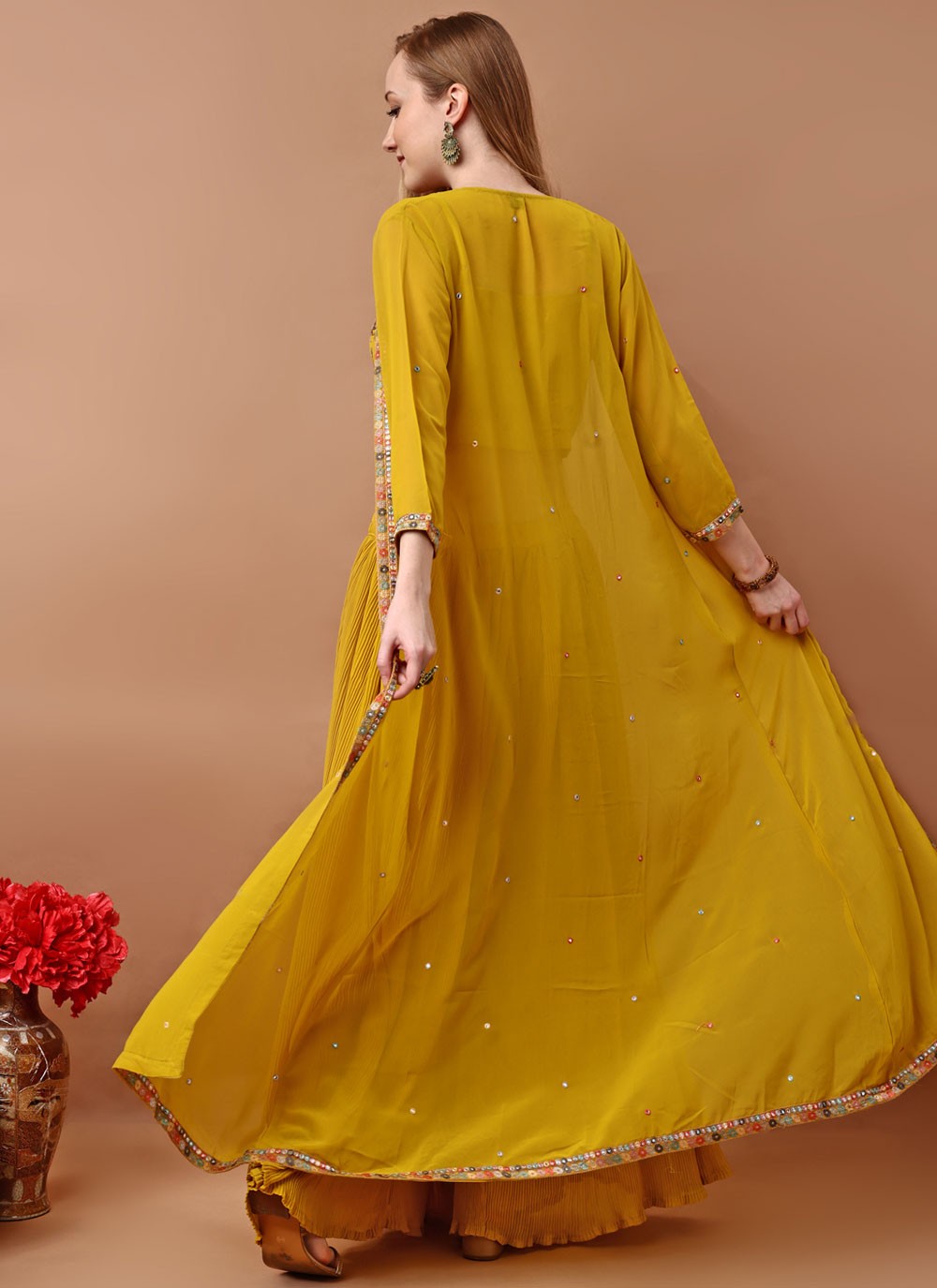 Palazzo Suit Embroidered Mustard Georgette T5109