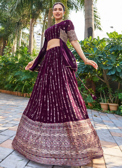 Embroidered Georgette Burgundy Lehenga - L3210