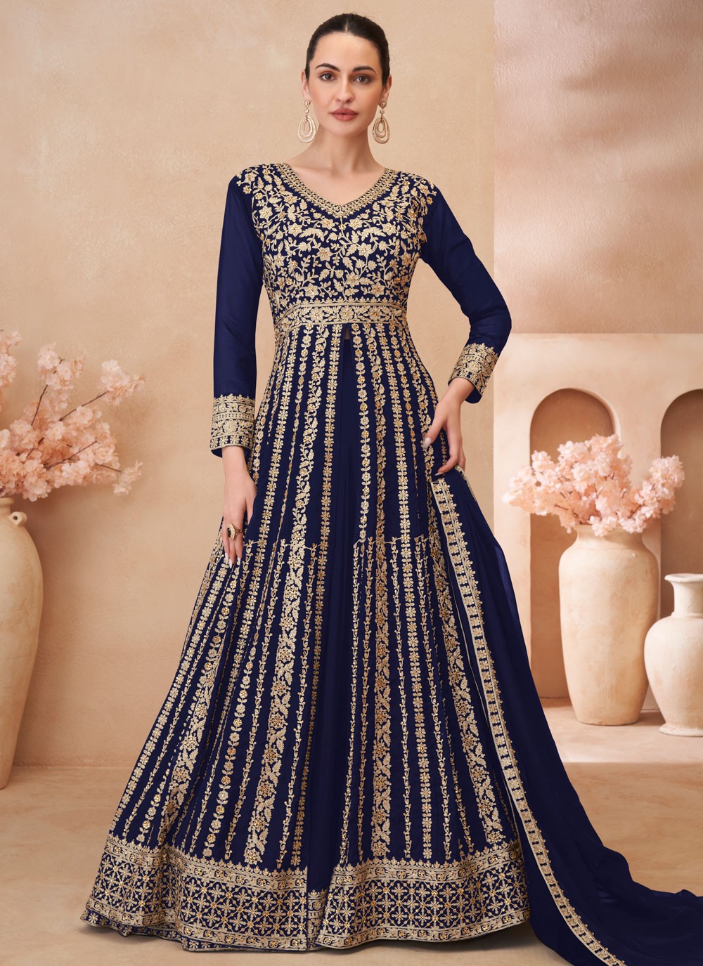 Embroidered Georgette Navy Blue Lehenga Choli L3454