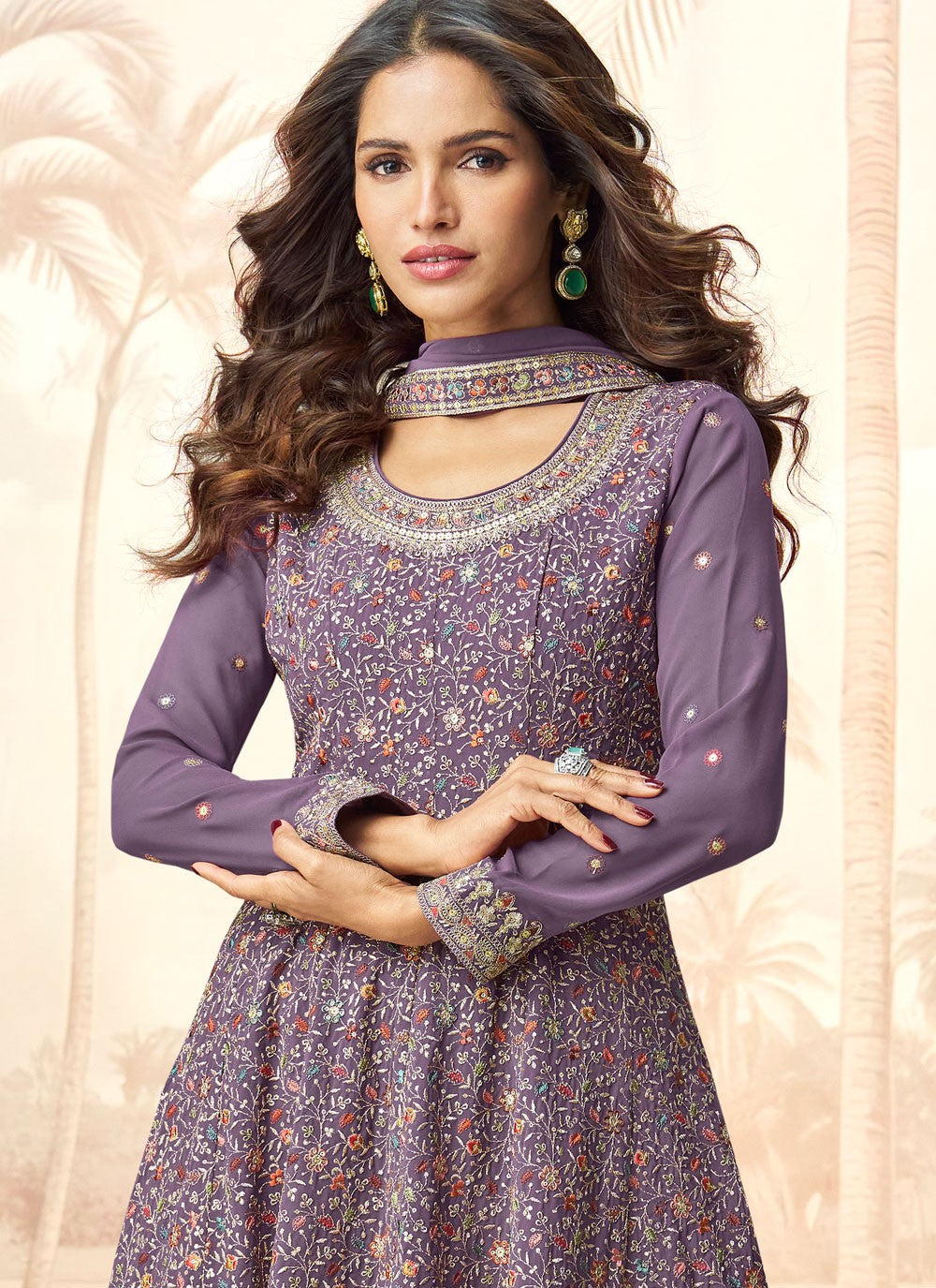 Sharara Suit Embroidered, Zari Lavender T6921
