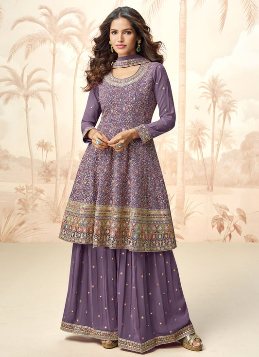 Sharara Suit Embroidered, Zari Lavender T6921
