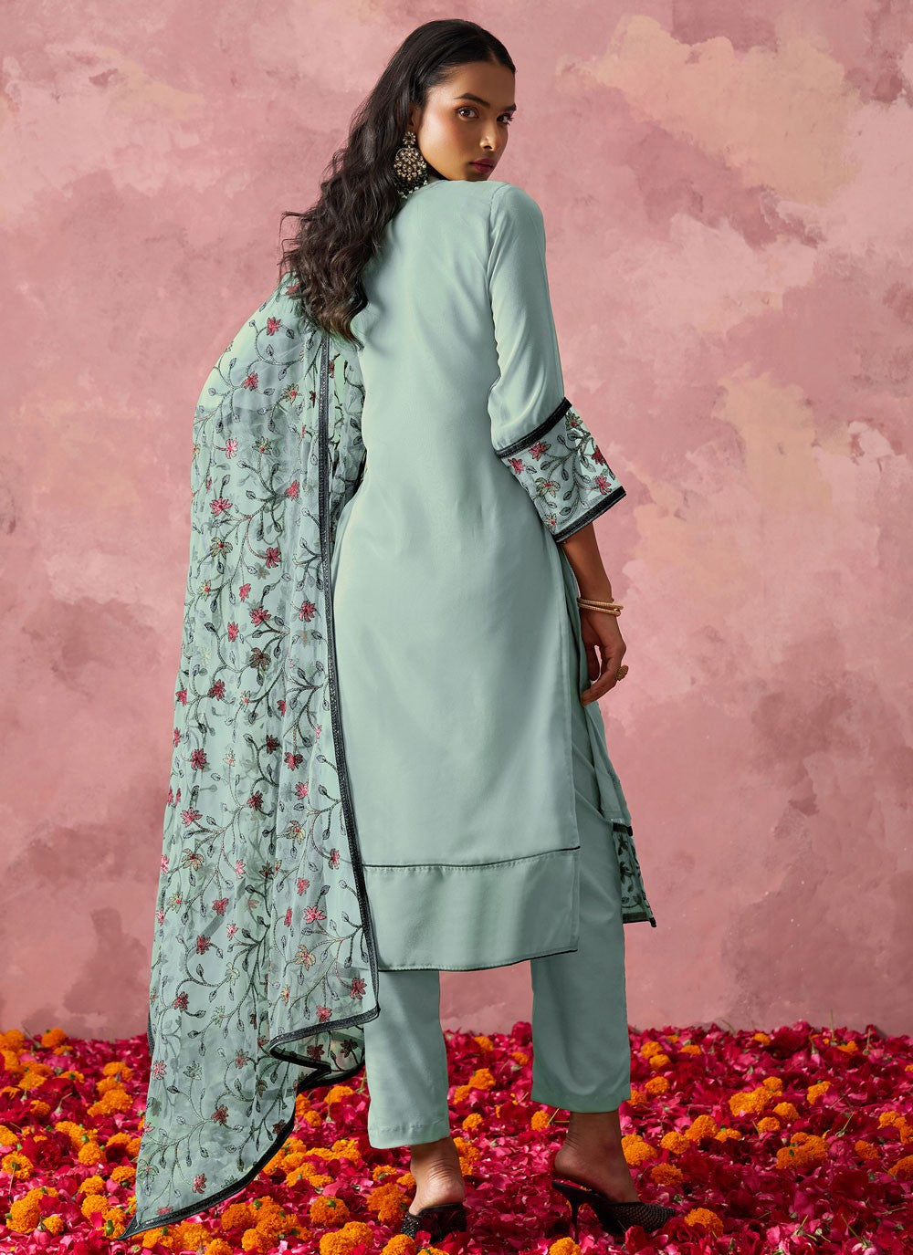 Salwar Suit Embroidered Blue T7348