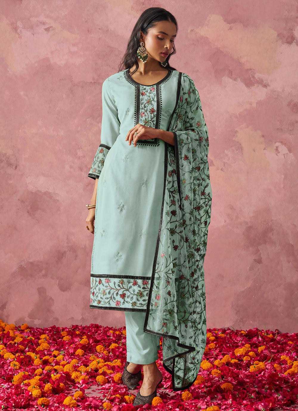 Salwar Suit Embroidered Blue T7348