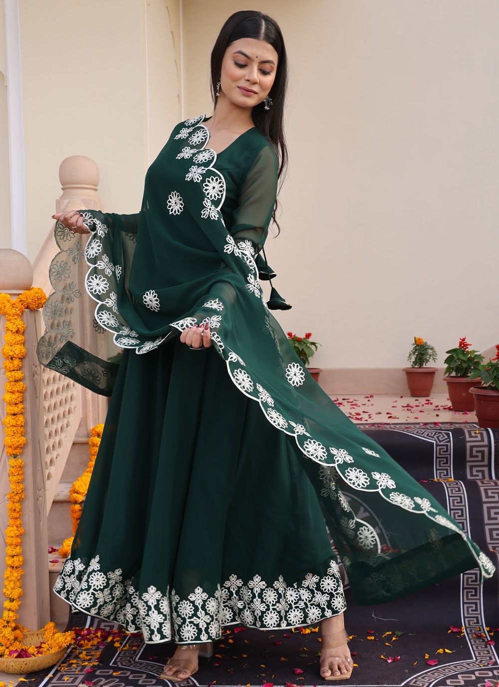 Salwar Suit Embroidered Green Georgette T5867