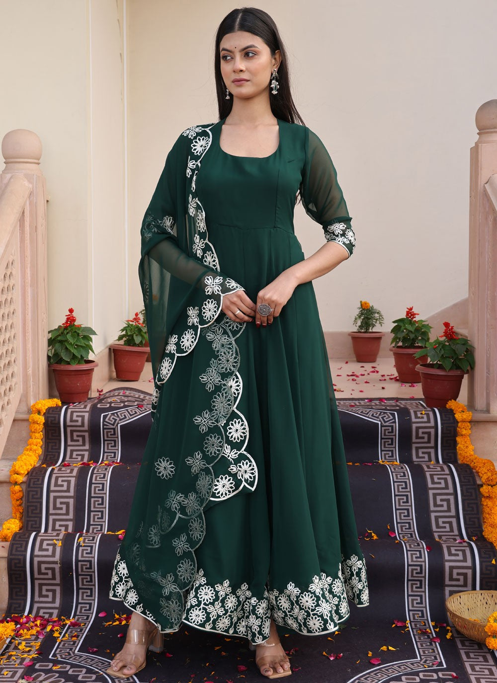 Salwar Suit Embroidered Green Georgette T5867