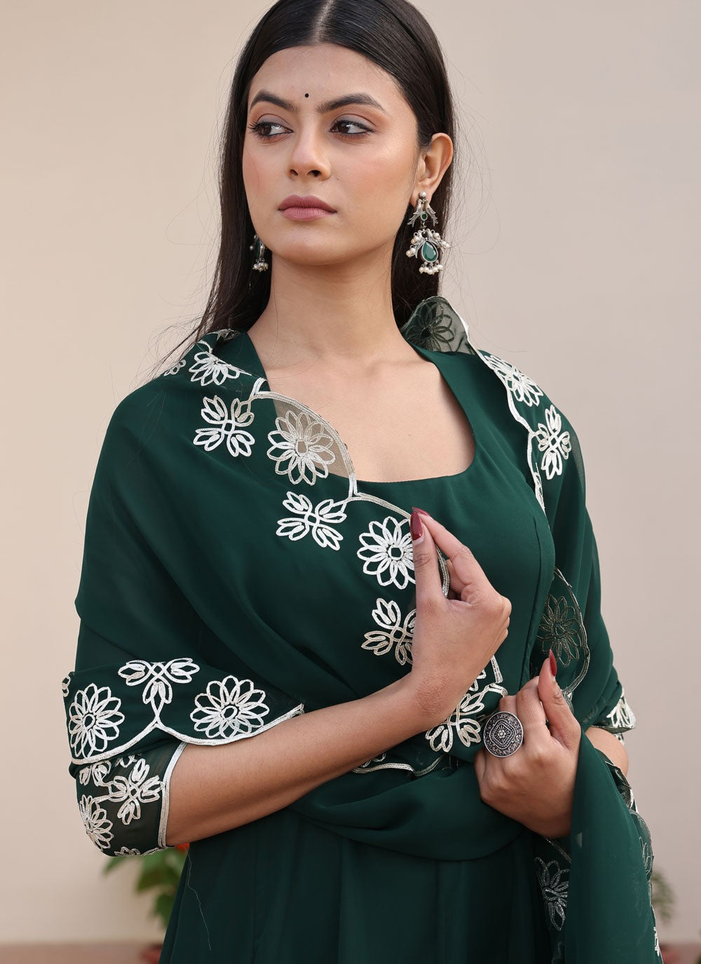 Salwar Suit Embroidered Green Georgette T5867