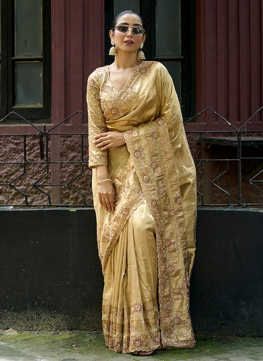 Gold Silk Classic Saree Embroidered, Sequins S20144