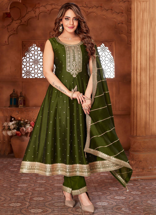 Anarkali Embroidered, Zari Green T7887