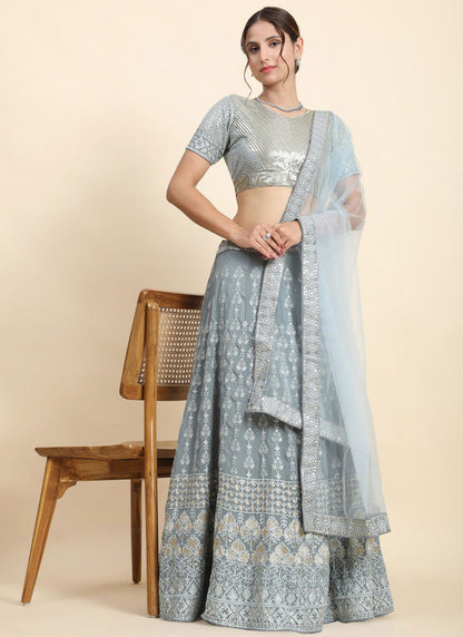 Embroidered Chinon A - Line Lehenga - L2616