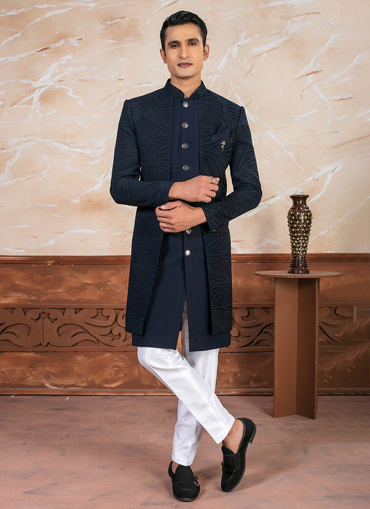 Embroidered Imported Blue Indo Western - M8348