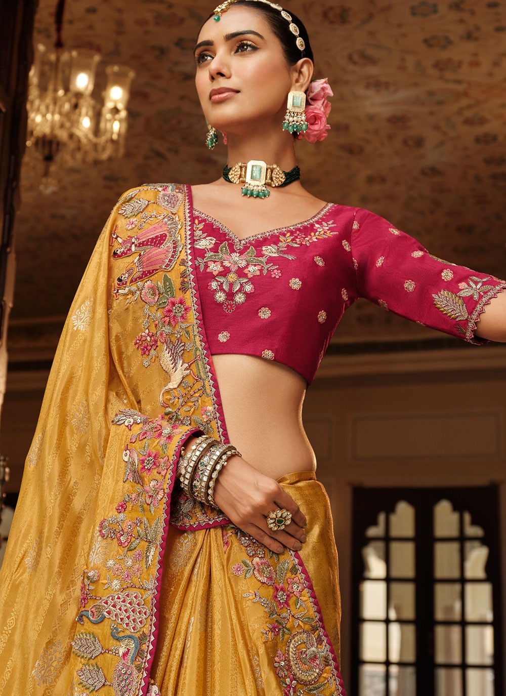 Orange Jacquard Silk Traditional Saree Embroidered S19729