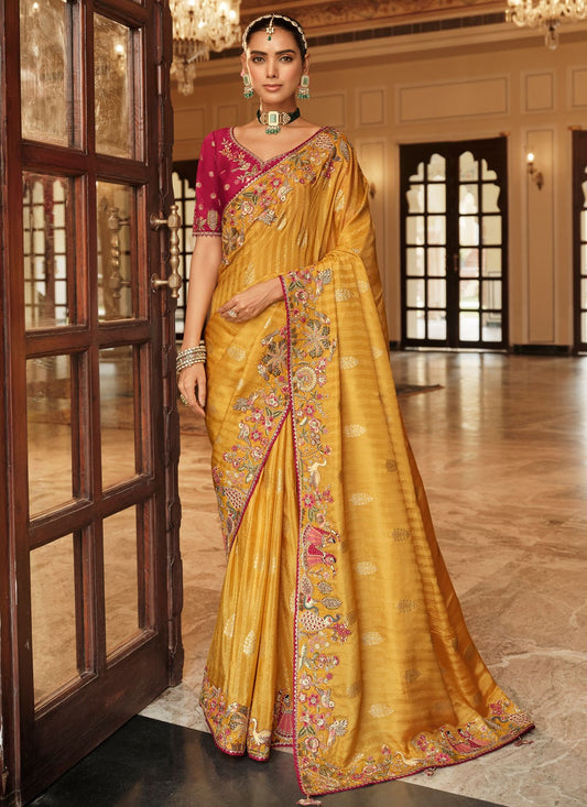 Orange Jacquard Silk Traditional Saree Embroidered S19729