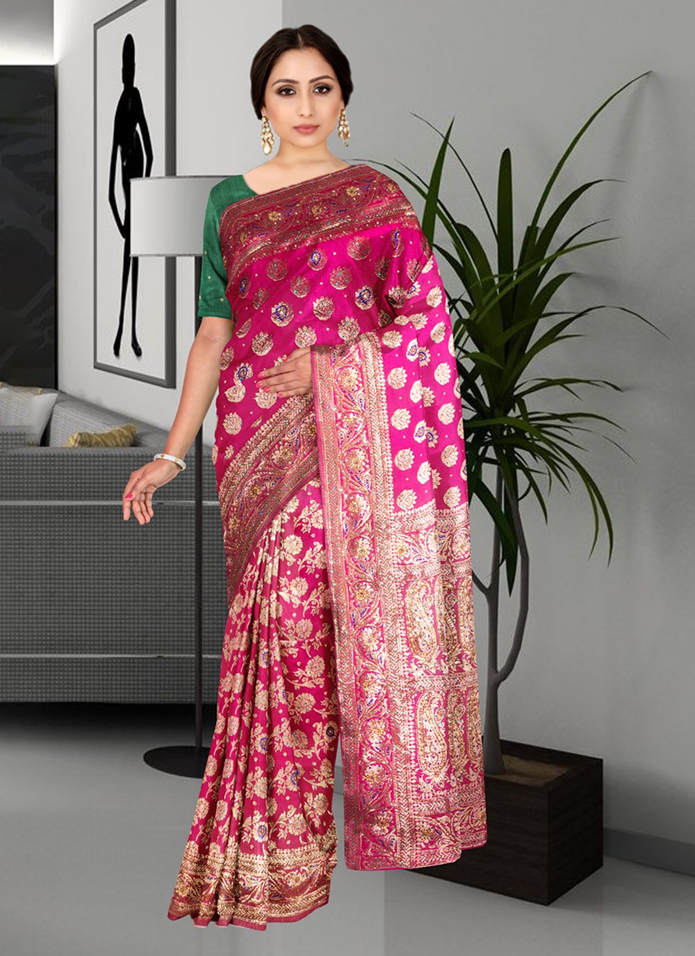 Trendy Embroidered Kanjivaram Silk Saree - S3435