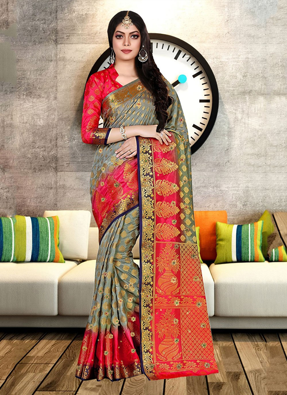 Classic Embroidered Kanjivaram Silk Saree - S6250