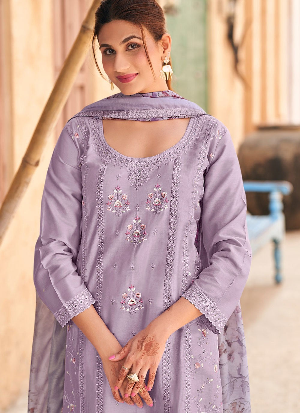 Pant Style Suit Embroidered Lavender T7170