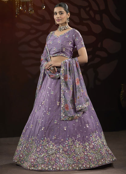 Embroidered Net Lavender Lehenga - L3212