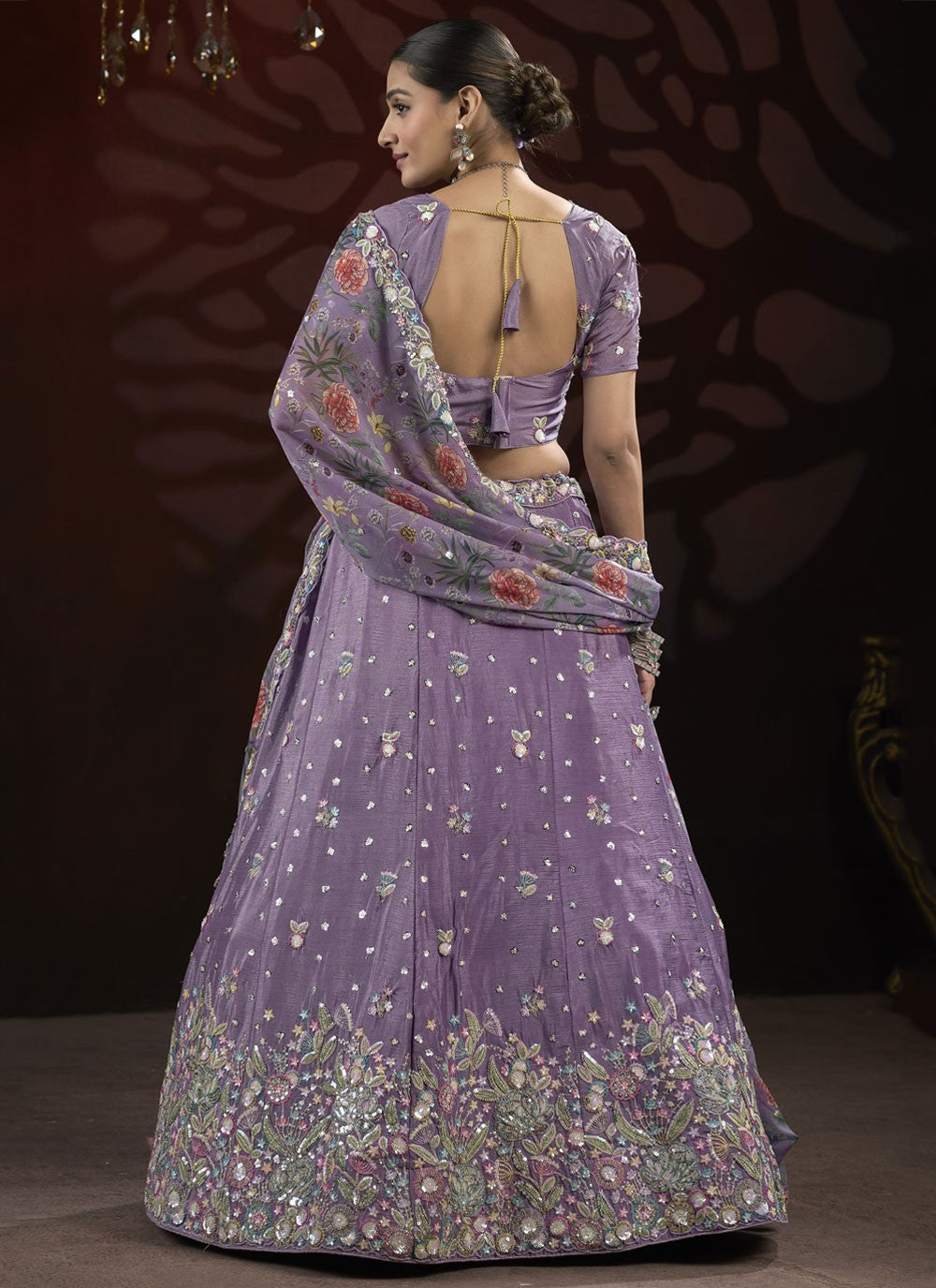 Embroidered Net Lavender Lehenga - L3212
