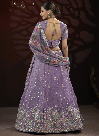 Embroidered Net Lavender Lehenga - L3212