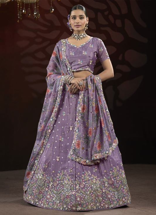 Embroidered Net Lavender Lehenga - L3212