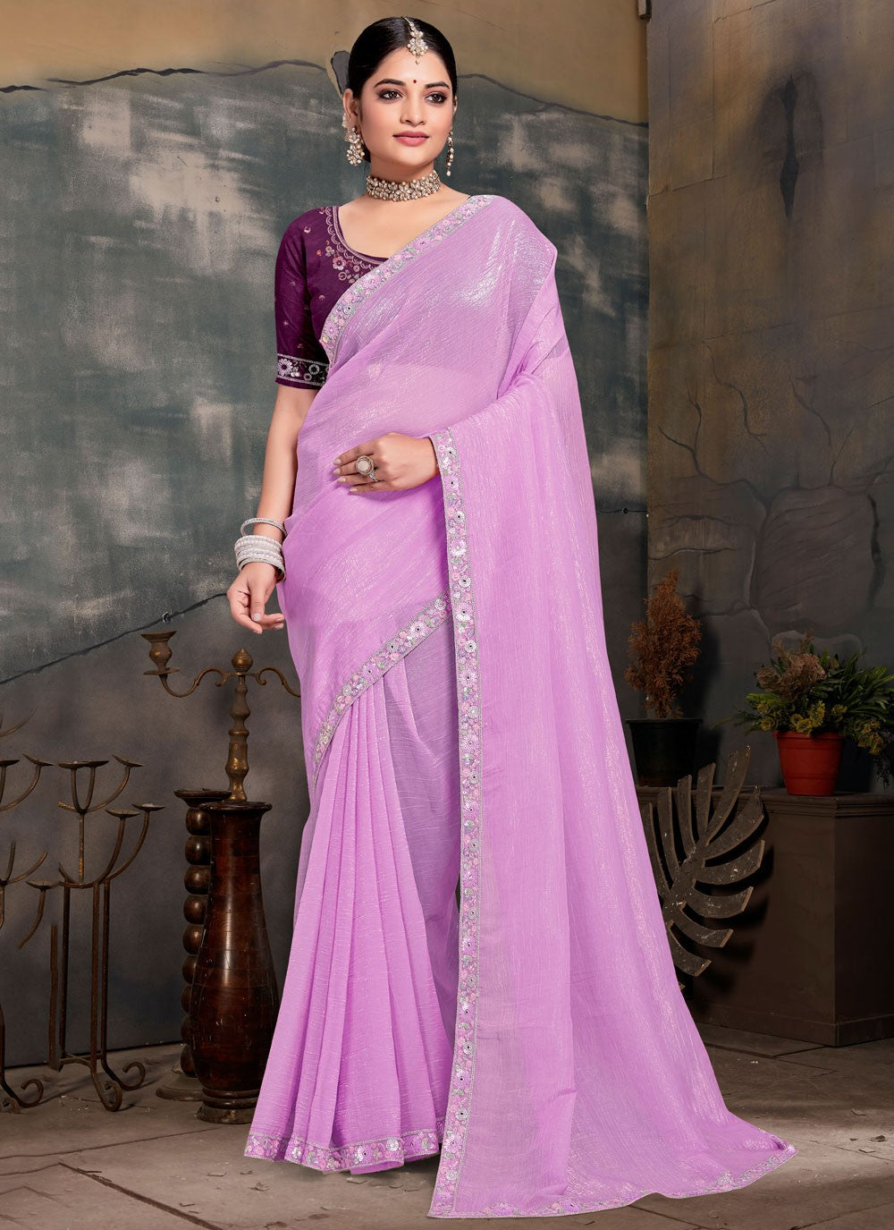 Designer Cord Lavender Silk Saree S13100
