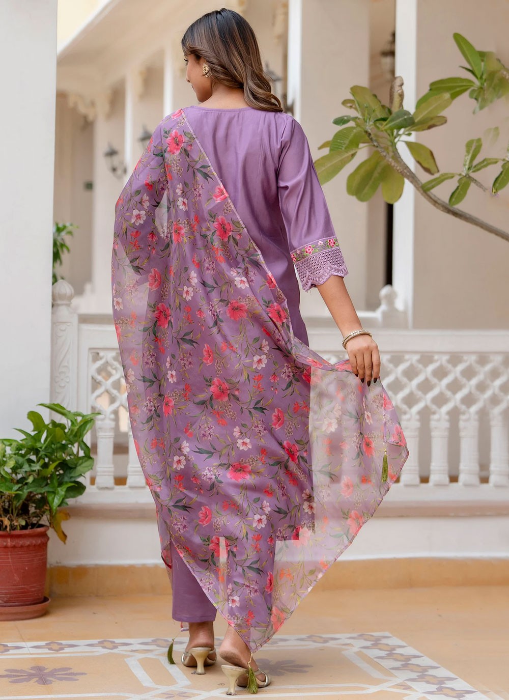 Embroidered Silk Lavender Salwar Suit T6136