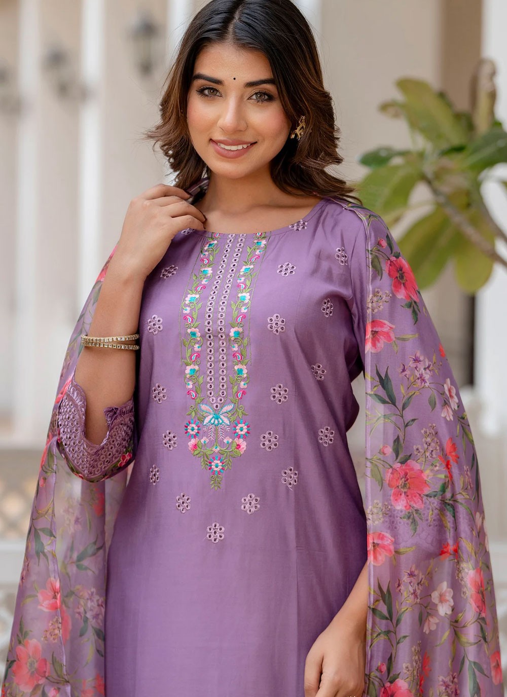 Embroidered Silk Lavender Salwar Suit T6136