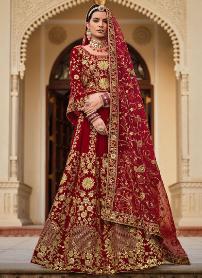 Dori Work Velvet Maroon Lehenga - L3330