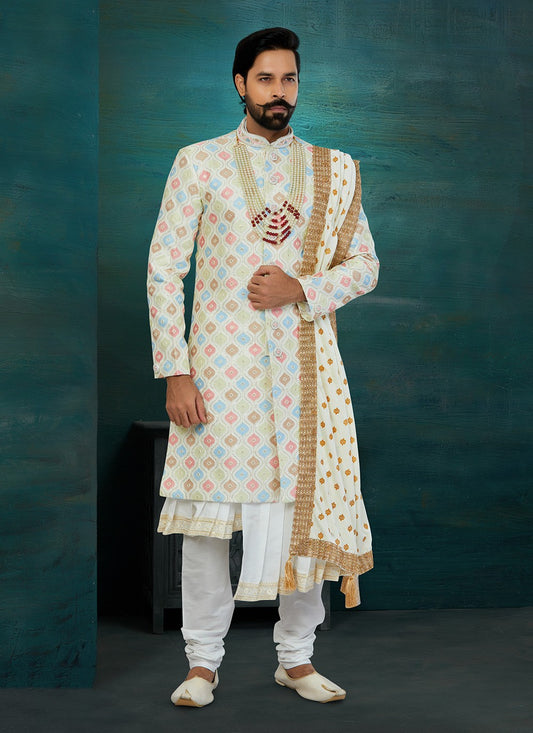 Chikankari Work Lucknowi Multi Colour Indo Western Sherwani - M5813