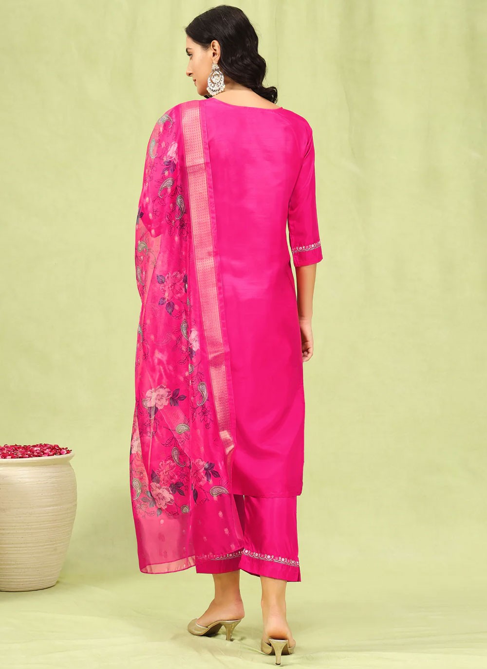 Embroidered Silk Blend Magenta Pant Style Suit T6250