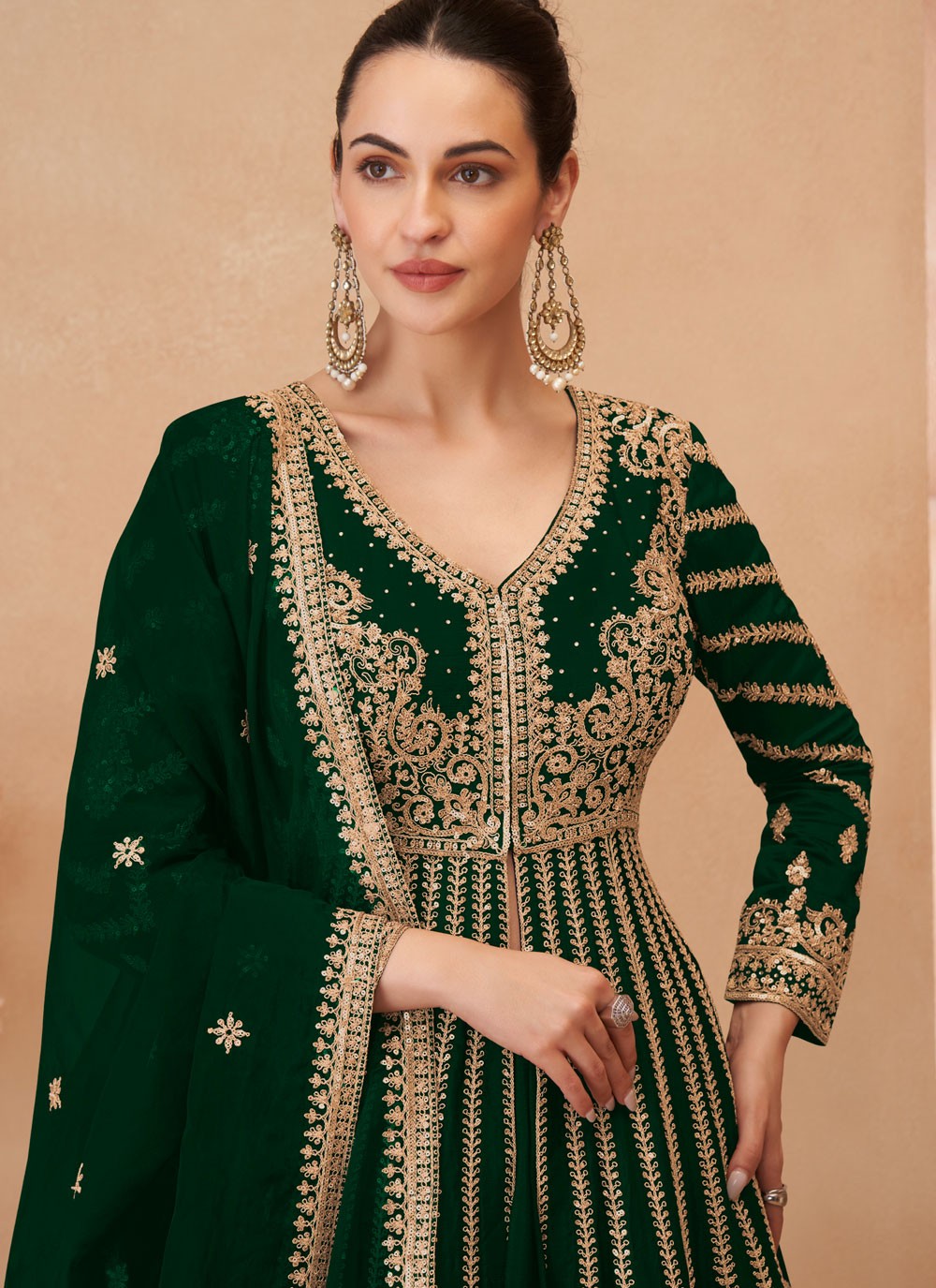 Embroidered Chinon Green Lehenga Choli L3739
