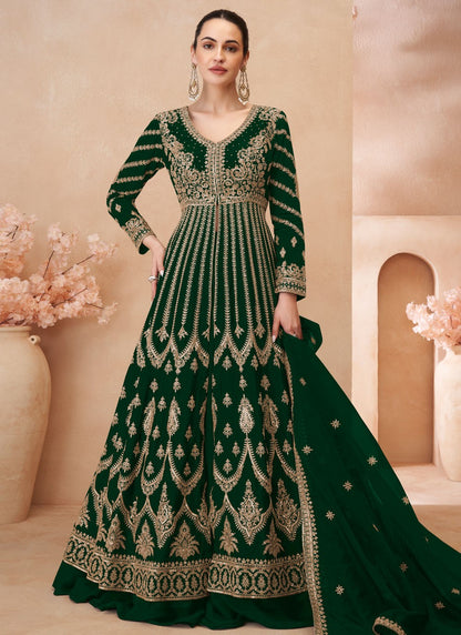 Embroidered Chinon Green Lehenga Choli L3739