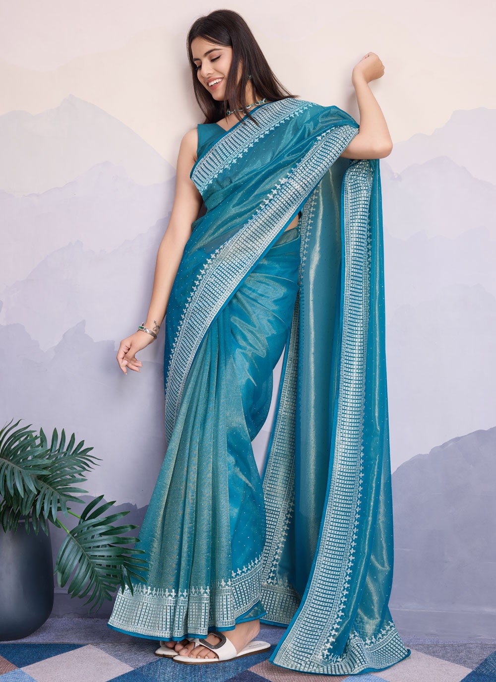Classic Border Work Net Saree - S8339