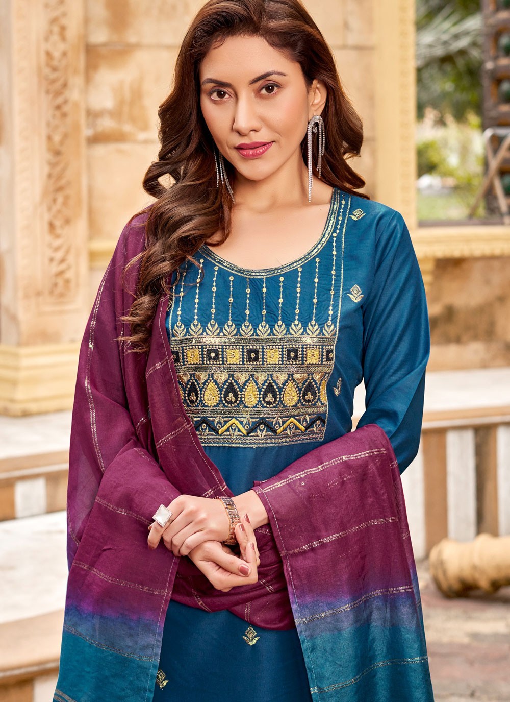 Embroidered Rayon Pant Style Suit - T4747