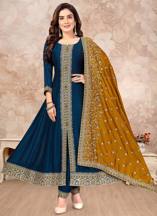 Salwar Suit Embroidered Morpeach Silk T5583