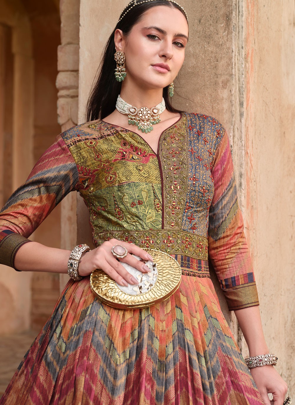 Embroidered Silk Gown - G1886